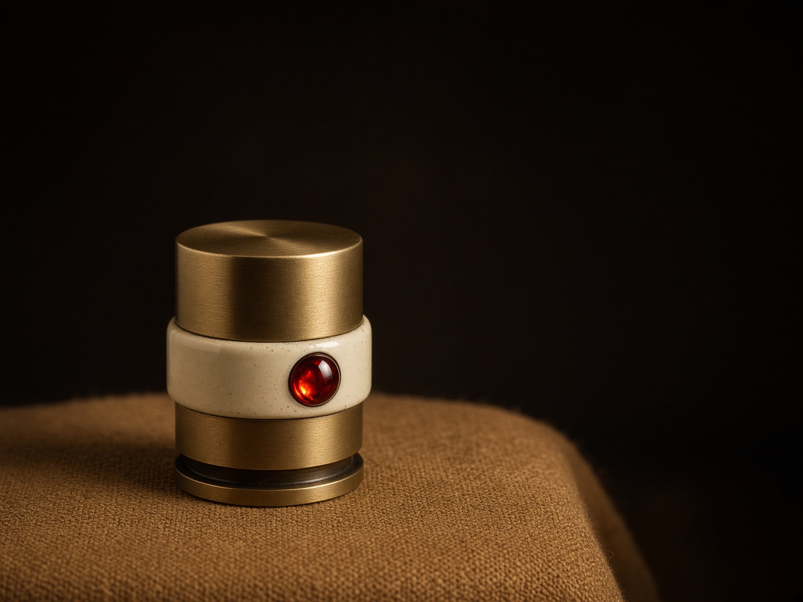 A small brass instrument with an ember lens on cloth.