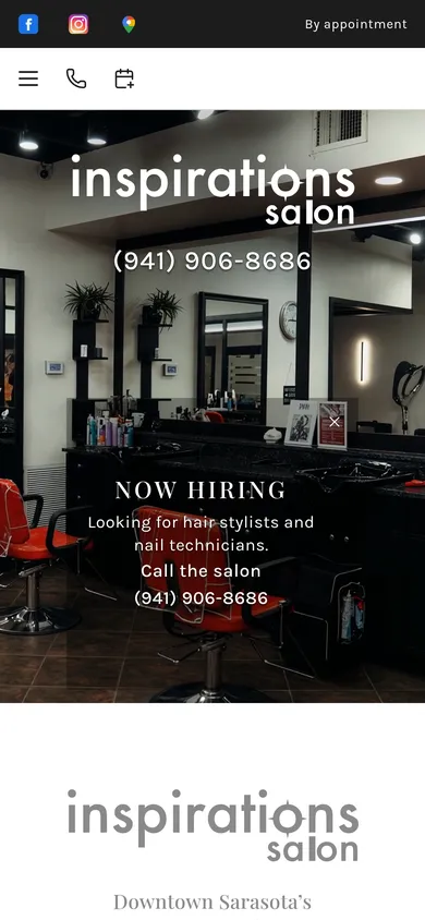 Inspirations Salon site on a phone after the redesign